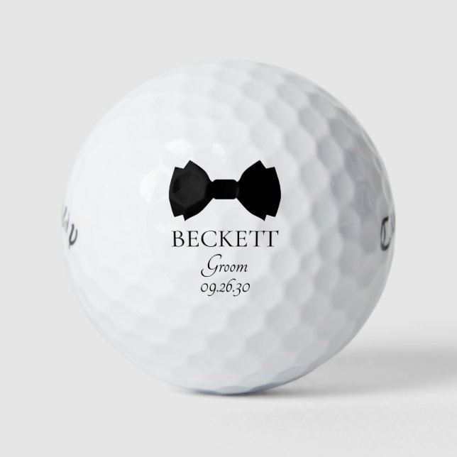 Groom Black Bow Tie Golf Balls (Front)