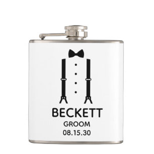 Groom Black Bow Tie Hip Flask