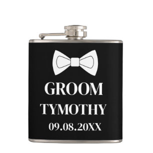 Groom Black Elegant Modern Gifts Wedding Hip Flask