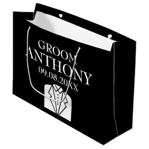 Groom Black Elegant Modern Name Gifts Wedding Larg Large Gift Bag
