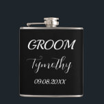 Groom Black Elegant Simple Gifts Wedding  Hip Flask<br><div class="desc">Modern,  elegant,  masculine,  black and white groom flask. Perfect for Wedding favours. You can personalize it with your name and date.</div>