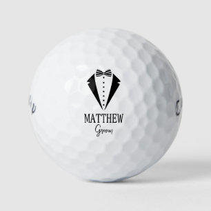 Groom Black Tuxedo With Striped Bow Tie Golf Balls