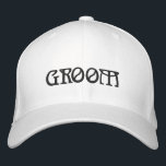 Groom black & white elegant chic wedding embroidered hat<br><div class="desc">Groom black text white elegant stylish chic Embroidered Baseball Cap.
Available in many colours and style options.</div>