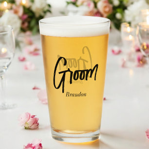 Groom Black White Script Wedding   Glass