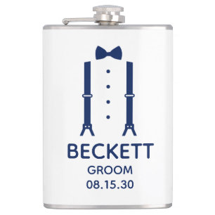 Groom Blue Bow Tie Hip Flask
