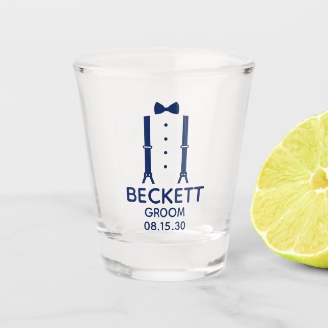 Groom Blue Bow Tie Shot Glass (Front)