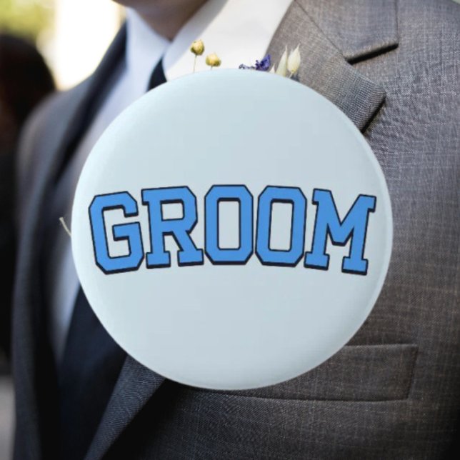 GROOM – Blue College Font Wedding & Bachelor Party 2 Inch Round Button (Creator Uploaded)