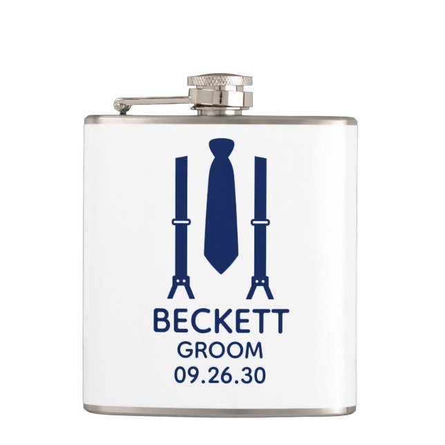 Groom Blue Tie Hip Flask (Front)