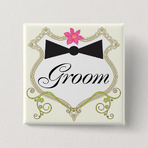 Groom Bow Tie Wedding Badges 2 Inch Square Button