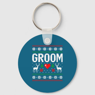 Groom bride engaged married couple ugly christmas keychain