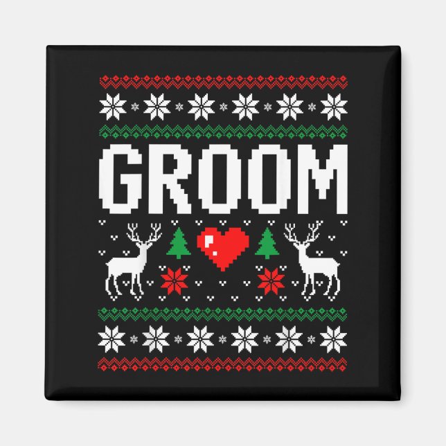 Groom Bride Engaged Married Couple Ugly Christmas Magnet (Front)