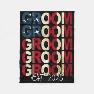 Groom Bride Est. 2025 Us Flag Just Married Couples Fleece Blanket