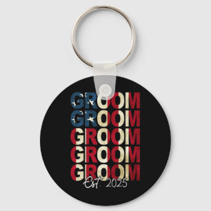 Groom Bride Est. 2025 Us Flag Just Married Couples Keychain