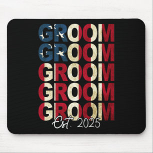 Groom Bride Est. 2025 Us Flag Just Married Couples Mouse Pad