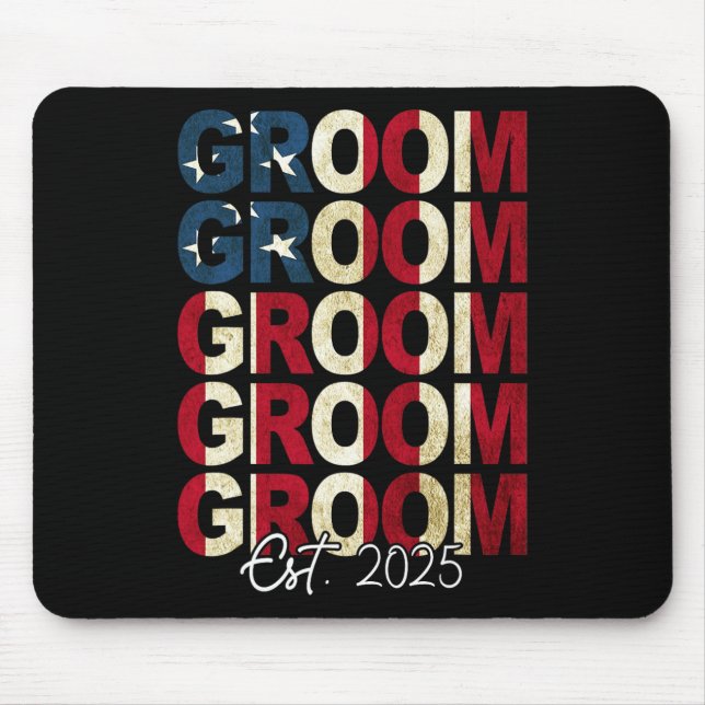 Groom Bride Est. 2025 Us Flag Just Married Couples Mouse Pad (Front)