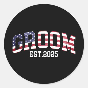 Groom Bride Est. 2025 Usa Flag Just Married Couple Classic Round Sticker