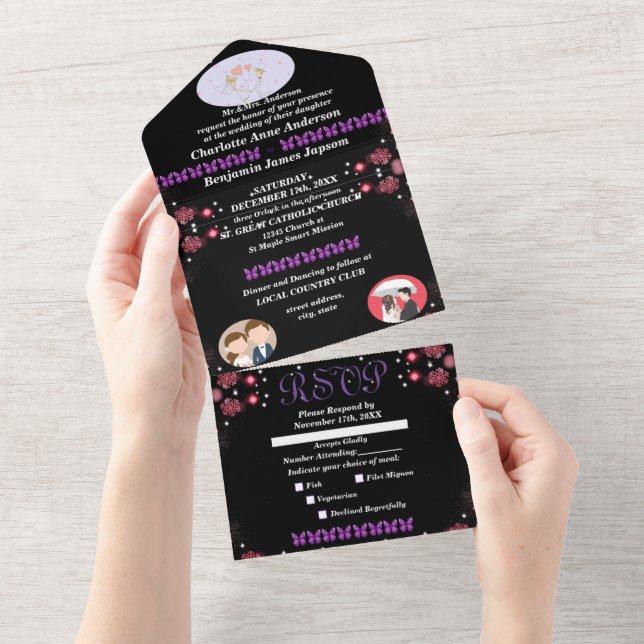 Groom & Bride Photos Text Customized Wedding All In One Invitation (Tearaway)