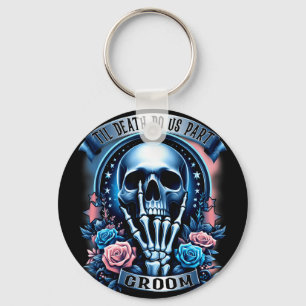 Groom bride skeleton gothic halloween engagement keychain