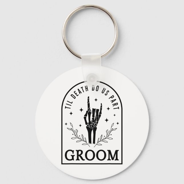 Groom Bride Skeleton Gothic Halloween Engagement W Keychain (Front)
