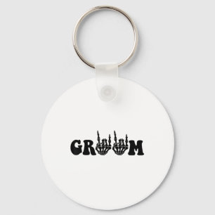 Groom Bride Skeleton Gothic Halloween Wedding Bach Keychain