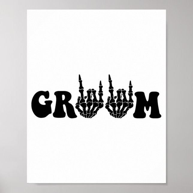 Groom Bride Skeleton Gothic Halloween Wedding Bach Poster (Front)