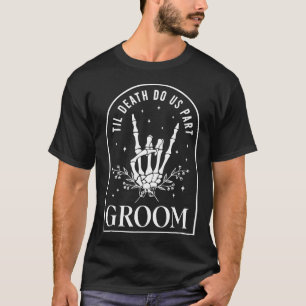 Groom Bride Skeleton Rock Hand Couples Wedding Hal T-Shirt