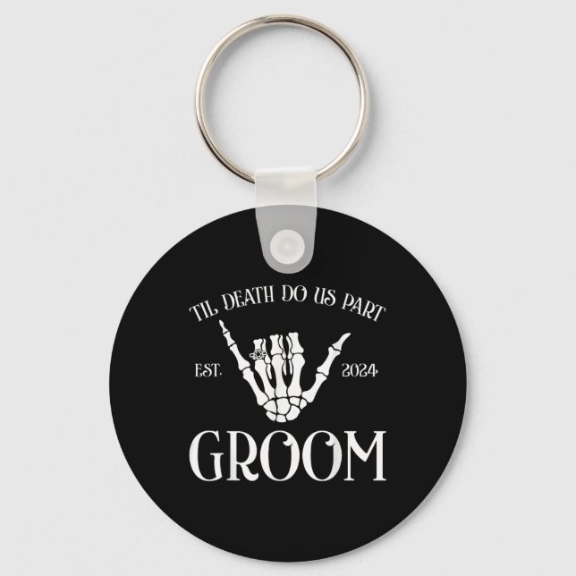 Groom Bride Til Death Do Us Party Est 2024 Hallowe Keychain (Front)