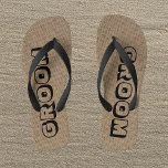 Groom Burlap Look Flip Flops<br><div class="desc">The Groom Flip Flops feature a tan burlap look in the background with the word "GROOM" written at an angle on the shoes. Copyright Kathy Henis</div>