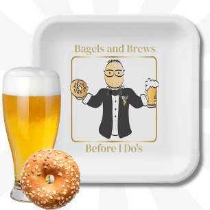 Groom Cartoon Funny Saying Bagel Wedding Brunch Paper Plate