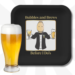 Groom Cartoon Funny Saying Beer Bachelor Party Paper Plate