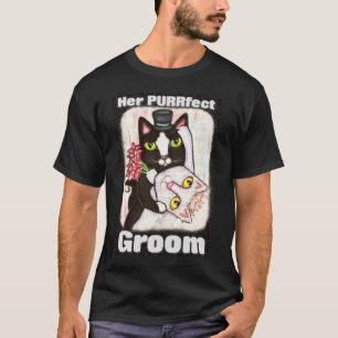 Groom Chat Mariage Couple T-Shirt noir