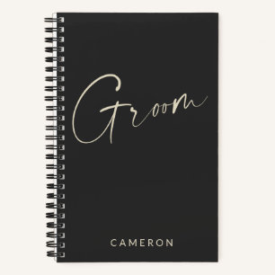 Groom   Chic Minimalist Personalized Black Notebook