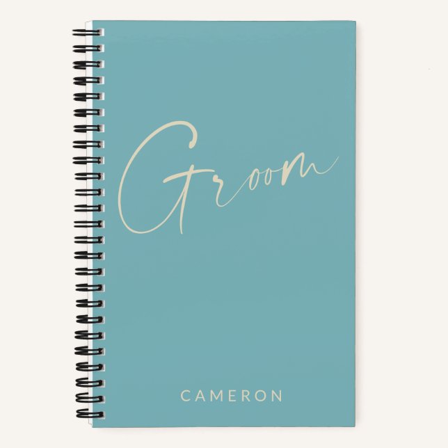 Groom | Chic Minimalist Personalized Teal Blue Notebook (Front)