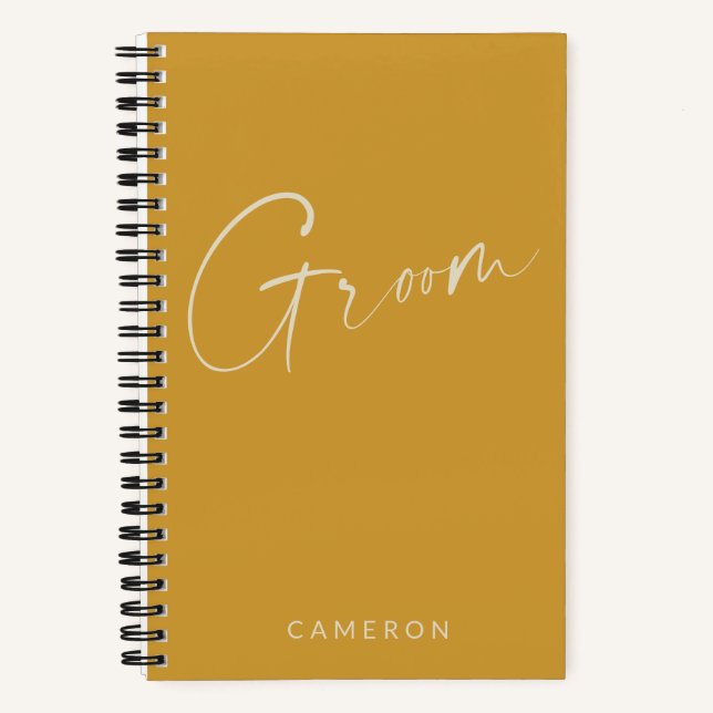 Groom | Chic Minimalist Yellow Personalized Notebook (Front)