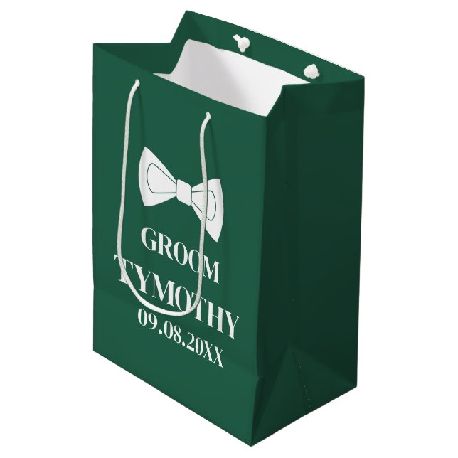 Groom Emerald Green Elegant Modern Gifts Wedding Medium Gift Bag (Front Angled)