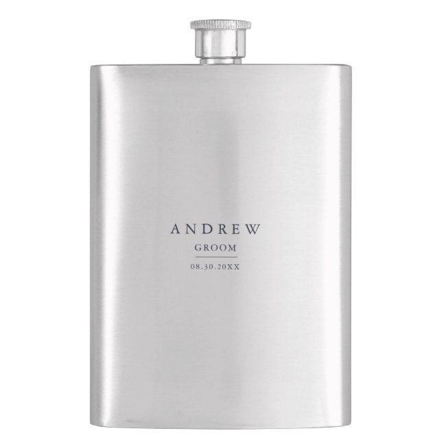 Groom Gift Navy Blue Minimalist Wedding Hip Flask (Front)