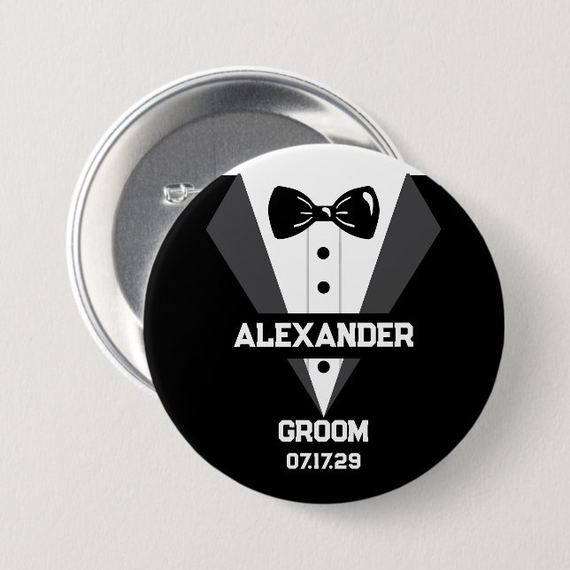 Groom Gift with Custom Name and Wedding Date 3 Inch Round Button (Front & Back)