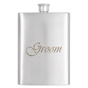 Groom, gold script elegant chic hip flask