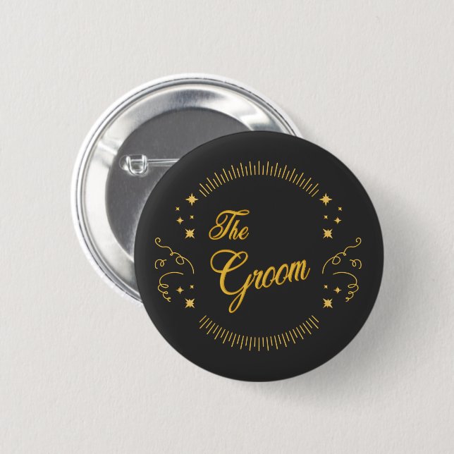 Groom Gold Wedding Elegant Favour 2 Inch Round Button (Front & Back)