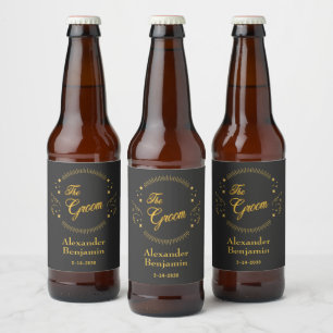 Groom Gold Wedding Elegant Personalize Beer Bottle Label