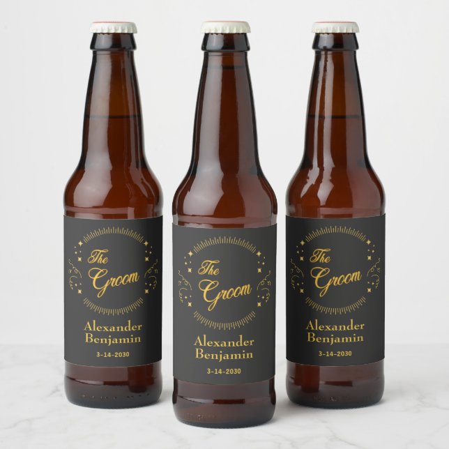 Groom Gold Wedding Elegant Personalize Beer Bottle Label (Bottles)