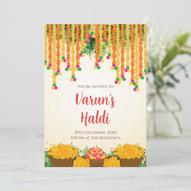 Groom Haldi invitations Digital Boy Pithi cards (Standing Front)