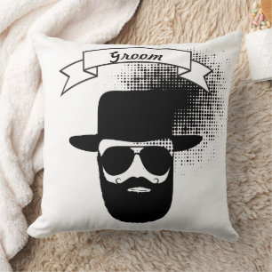 Groom Hip Glasses Groovy Hat Handlebar Moustache Throw Pillow