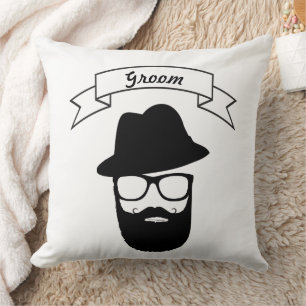 Groom Hipster Glasses Hat Handlebar Moustache Bear Throw Pillow