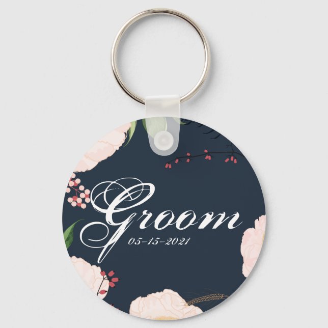 Groom Key Chain Baby Pink Cosmos on White (Front)