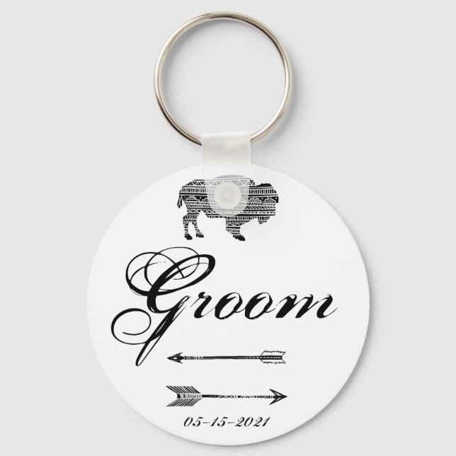 Groom Key Chain Boho Buffalo Tribal Pattern Bohemi (Front)