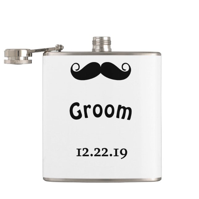 Groom Moustache Hipster Wedding Hip Flask (Opened)