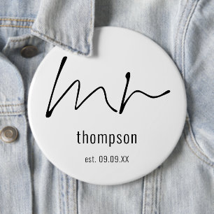 Groom Mr Name Script Bridal Pre Wedding Gift 6 Inch Round Button
