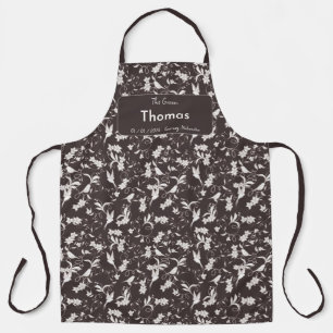 Groom on dark floral pattern Wedding Party Apron