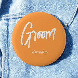 Groom Orange White Script Wedding  2 Inch Round Button